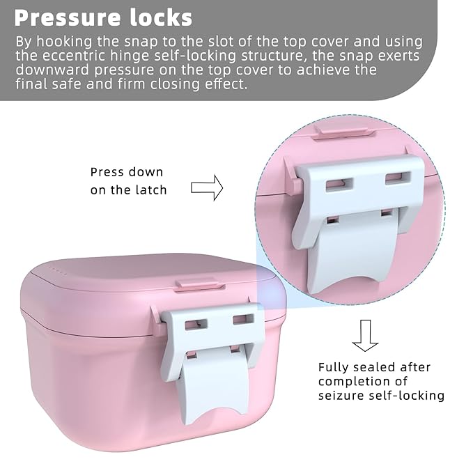 ARGOMAX Leak Proof Denture Bath Cup, Portable Soaking Denture Box, Denture Bath Case with Strainer, for Dentures and Braces, Upgraded Version with Storage Compartment (Pink + White).
