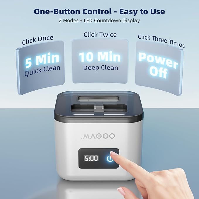 Ultrasonic Retainer Cleaner Machine, Denture Cleaner, All-in-One Dental & Jewelry Cleaner for Aligners, Night Guards, Dentures, Braces, Mouth Guards, Toothbrush Heads, 45kHz, 200ML, Dual Modes