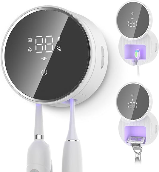 Toothbrush Holder and Cleaner Razor Holder and Dryer Auto Open/Close Cover Rechargeable Wall-Mounted Suitable for Most Toothbrushs