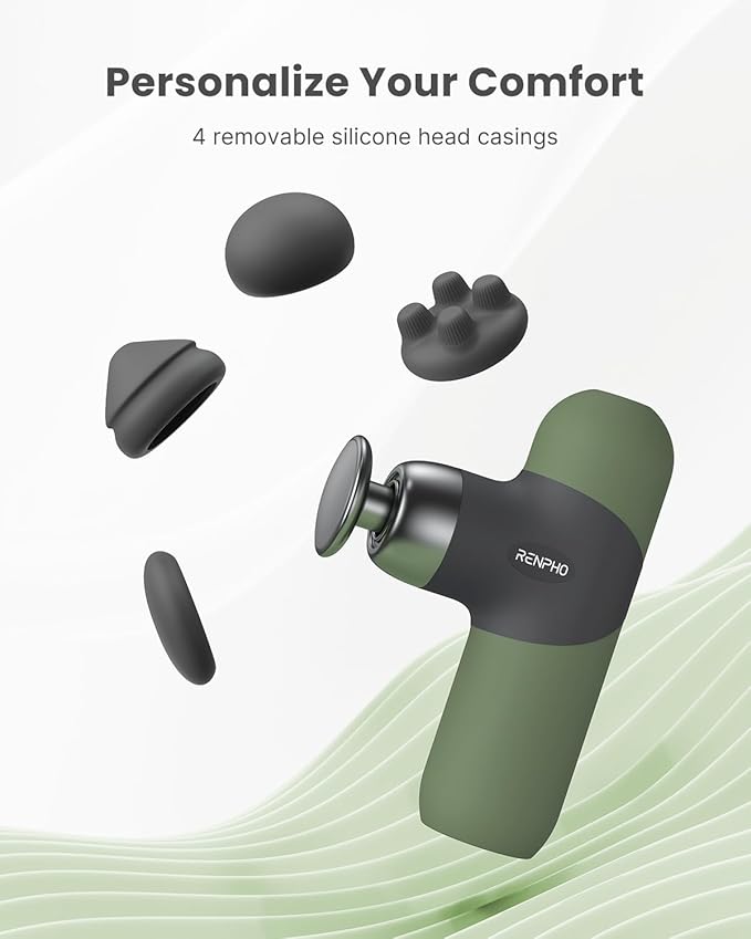 RENPHO Mini Thermal Massage Gun with Heat, Valentines Birthday Gifts for Women Men, Portable Deep Tissue Percussion Massager, Color Silicone Sleeves Travel Size with Carry Case, Olive Drab