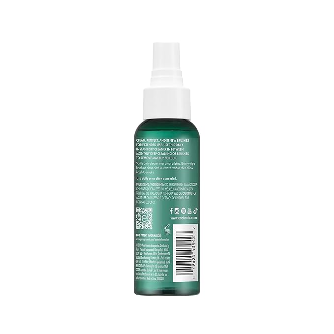 EcoTools Daily Makeup Brush Cleanser Spray, Quick Drying, Fragrance Free & Dermatologist Tested, Travel Size, TSA Approved, Cruelty-Free & Vegan 3 fl oz./89 ml. Bottle