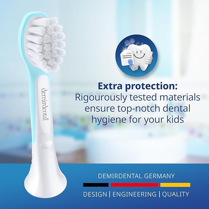 demirdental Kids mini Toothbrush Heads Compatible with Philips Sonicare Kids Toothbrush Heads - Replacement Heads mini Sensitive - Brush Heads from Ages 3 to 6 - Turquoise - Replaces HX6038-8 Pack