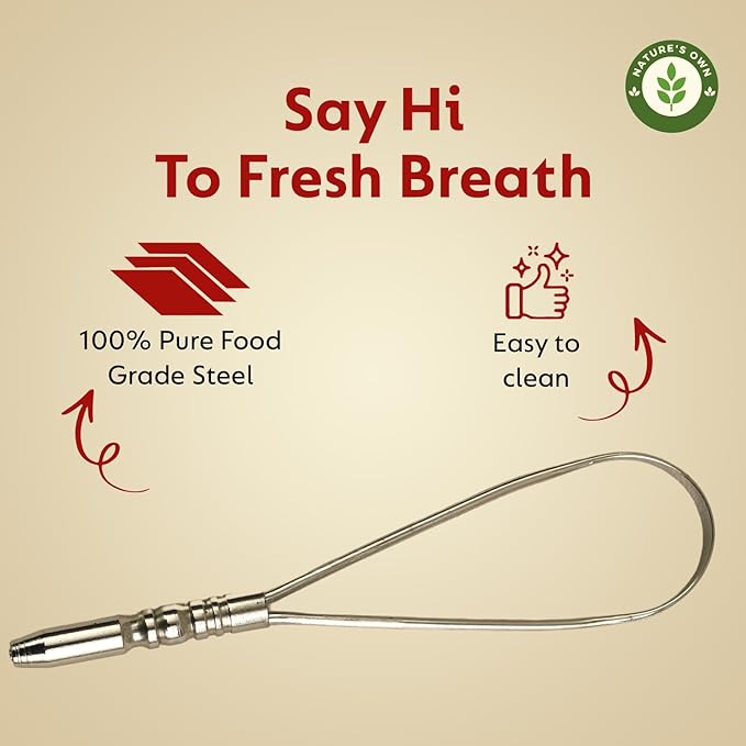 Nature's Own Tongue Scraper for Adults with Eco Friendly Travel Case 100% Stainless Steel, Reduce Bad Breath, Tongue Scrubber, Easy to Use, Tongue Cleaner for Oral Care & Hygiene