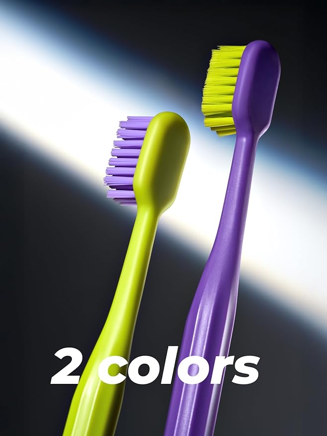 Medium Soft Toothbrush for Adults | Ultra-Dense Rounded Bristles | Gentle on Gums | Deep Plaque Removal | Whiter Smile | Suitable for Braces | 2 Pack Multicolor