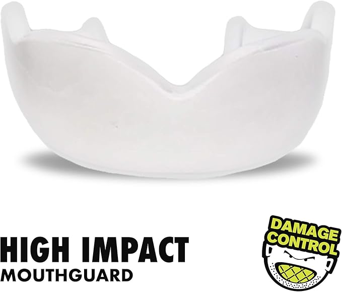 DAMAGE CONTROL High-Impact Mouth Guard – Sports Mouthguard for Boxing, Football, Hockey, Lacrosse & Basketball, Protects Teeth & Jaw, Protective Mouthpiece for Adults & Youth (Adult, White 2.0)