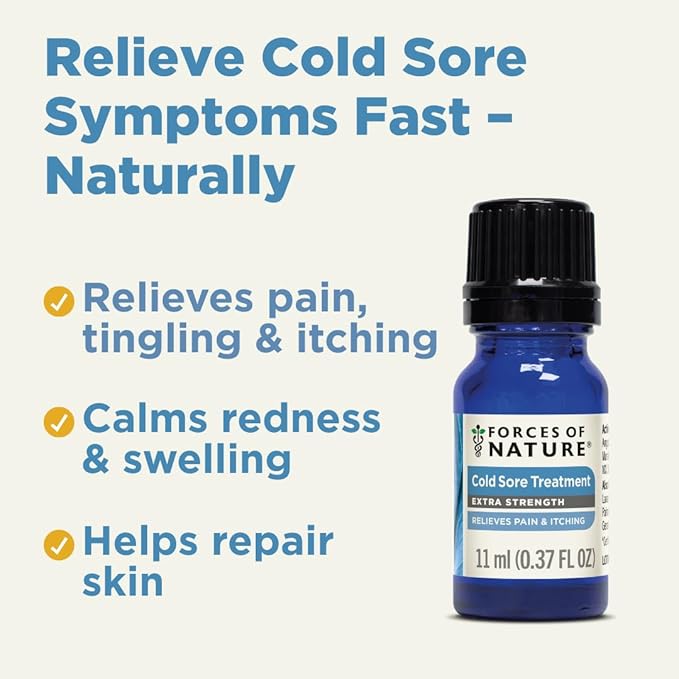 Forces of Nature Cold Sore Treatment Extra Strength H-Balm, Organic Fast Relief for Cold Sores & Fever Blisters w/Echinaea & Northern White Cedar, Reduces Pain, Calms Swelling, 0.37 fl oz