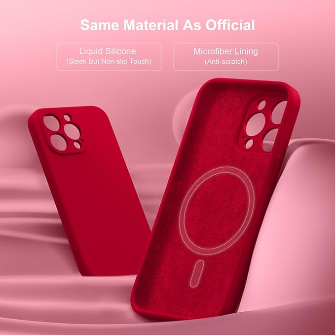 Magnetic for iPhone 15 Pro Case, Compatible with MagSafe, with 9H Nano Screen Protectors, Full Camera Protection, Silicone Shockproof Microfiber Lining Phone Case 6.1", Deep Red