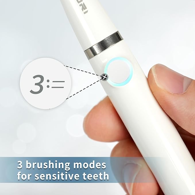 Bauri Electric Toothbrush, Rechargeable Sonic Electric Toothbrush with 3 Brush Heads,Super Slim Toothbrush, IPX7,3 Modes,Toothbrush (White)
