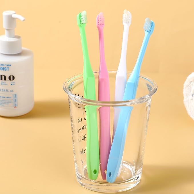 WLLHYF End Tuft Toothbrush, 4PCS Nylon Soft Bristle Tiny Small Tooth Brush, Hard to Reach Areas Dental Detail Cleaning for Adults-Around Crowns Bridges Implants