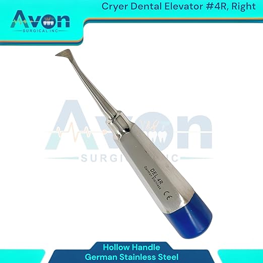 Root and Tooth Extraction Dental Cryer Elevator Pick, Sharp Angled Tip, Color-Coded Handle Ends | Autoclave-Safe German Stainless Steel Dental Instruments (1, #4R Cryer - Blue End)
