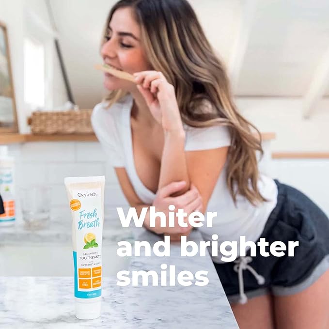 Oxyfresh Premium Lemon Mint Fresh Breath Toothpaste to Help Fight Bad Breath, Anti Plaque & Tartar Control - Low Abrasion Gel, SLS & Fluoride Free Toothpaste with Essential Oils, 5oz