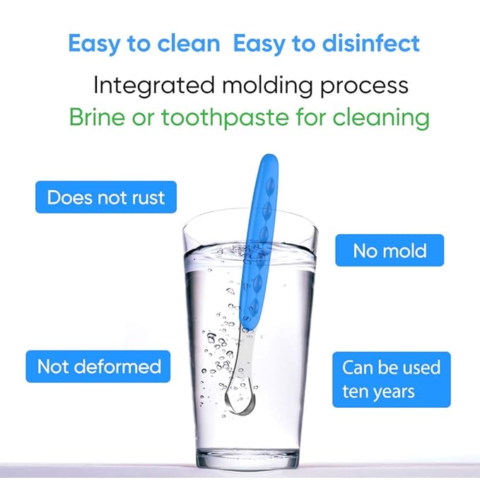 New Version Tongue Scraper Cleaner for Adults & Kids, Medical Grade Metal Tongue Brushes Set for Fresh Breath Dental Eliminate Bad Breath in Seconds (Blue)