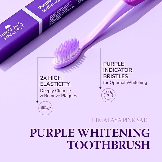 HIMALAYA PINKSALT Purple Toothbrush 4 Count - Purple Indicater Medium Toothbrushes for Adults, Plaque Remover for Teeth, Tapered Bristles Gentle on Teeth and Gum, Deep Clean Toothbrush