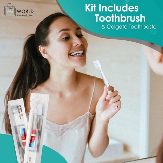 World Amenities - Bulk Disposable Dental Kit Bundle with Toothbrush and Toothpaste | 48 Count | Individually Wrapped - Travel Size Toiletries, Guest Hotel Amenities