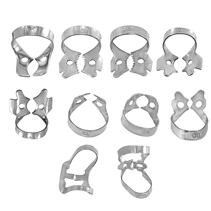 MEDSPO Professional Dental Rubber Dam Clamps | Endodontic Hygenic Brinker Universal Retractors| Tissue Gingival Lower Molars | Restorative Instruments Tools CE (Set of 10 Clamps)