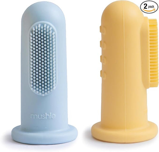 mushie Baby Finger Toothbrush (Powder Blue/Daffodil) 2-Pack
