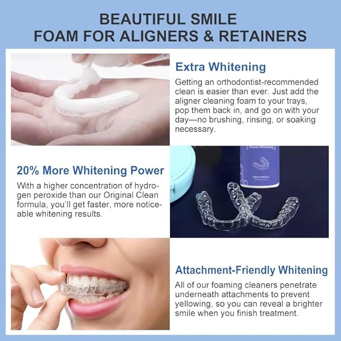 Dental Appliance Cleaner and Teeth Whitener Foam Compatible with Aligners, Retainers, Mouthguards, & Nightguards– Whitens Teeth, Fights Bad Breath – 50ml (1 Pack)
