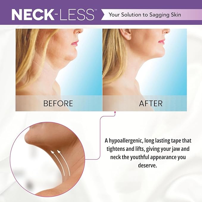 NECK-LESS Professional Face Tape - Patented Face Lift System, Invisible Enhancement Strips for Jawline & Neck (50 Strips)