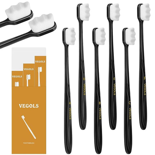 Adult Extra Soft Toothbrush with 20000 Soft Bristles, (Pack of 6) Micro Nano Manual Toothbrushes for Protect Sensitive Gums - Black