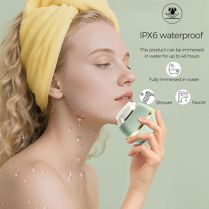 Electric Facial Cleansing Brush,Waterproof Facial Massage Brush,Sonic Face Scrubber with UV-C Disinfection,3 Sonic Cleansing Modes & 3 Brush Heads,For Exfoliating and Massaging,Rechargeable Face Brush