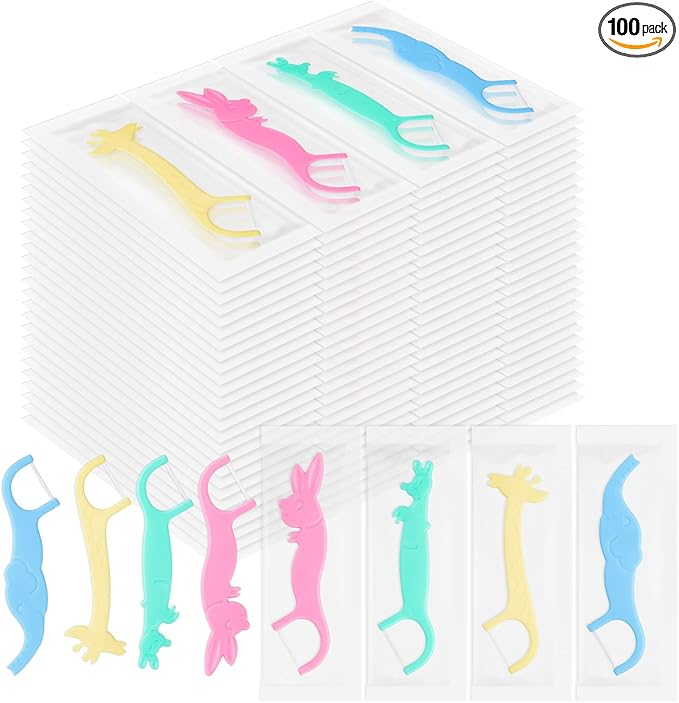 Kids Floss Individually Wrapped Kids Dental Floss Picks 4 Cute Animal Shapes Fun Flossers Helps Prevent Tooth Decay & Gum Diseas for Family, Travel, and picnics 4 Colors (500)