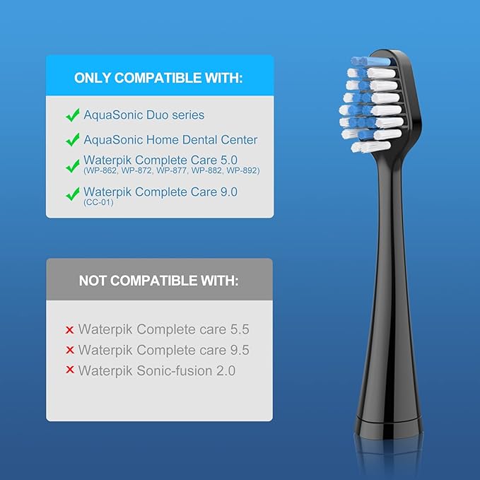 Harobey Replacements Toothbrush Heads for Waterpik Complete Care 5.0/9.0 (WP-861/CC-01), STRB-10WB, Pack of 10, Black