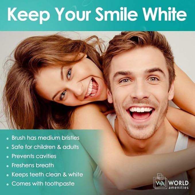 World Amenities - Bulk Disposable Dental Kit Bundle with Toothbrush and Toothpaste | 48 Count | Individually Wrapped - Travel Size Toiletries, Guest Hotel Amenities