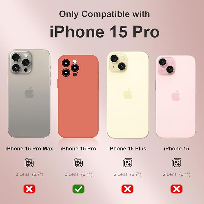 Magnetic for iPhone 15 Pro Case, Compatible with MagSafe, with 9H Nano Screen Protectors, Full Camera Protection, Silicone Shockproof Microfiber Lining Phone Case 6.1", Pink Pomelo