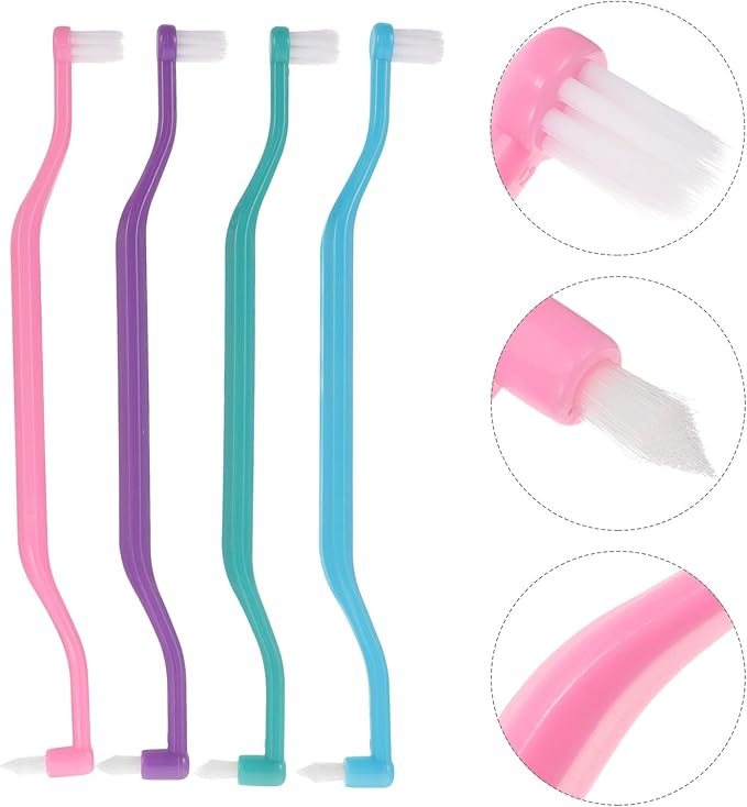 Double-Headed Interdental Toothbrush Set 4pcs, Tapered Manual Tooth Brushes for Travel and Oral Cleaning, Ergonomic Design for Braces and Dentures, Deep Green Blue Pink Purple