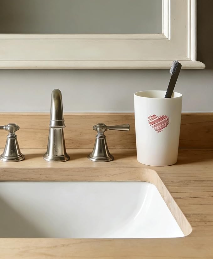 Kelake White Ceramic Tumbler Cup for Bathroom Toothpaste Toothbrush Holders Water Milk Drinks Cup 350 ml Bathroom Red Heart Couples Cup for Christmas Birthday