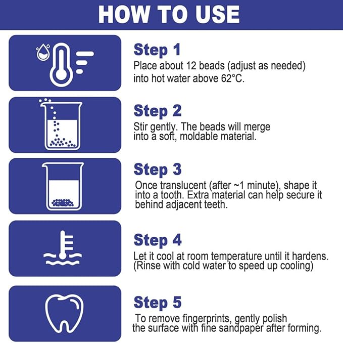 Temporary Tooth Provisional Kit - DIY Heat Beads for Missing or Broken Teeth, Dental Restoration & Replacement