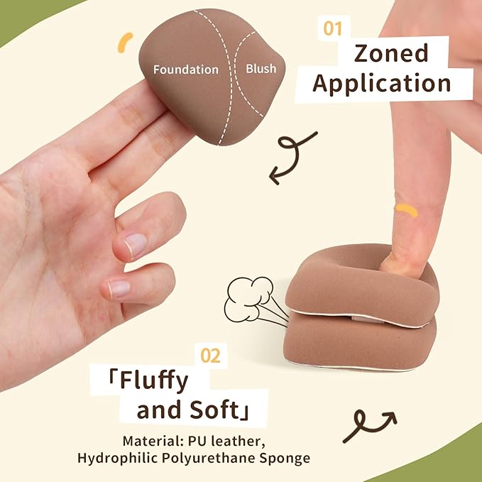Tricolor Cat Puffs, Makeup Sponges Set, Dry&Wet Dual-Use Foundation Sponge, Expands 1.3x When Wet for Cream Foundation/Liquid Blush/Highlighter,2pcs Puffs & Storage Case