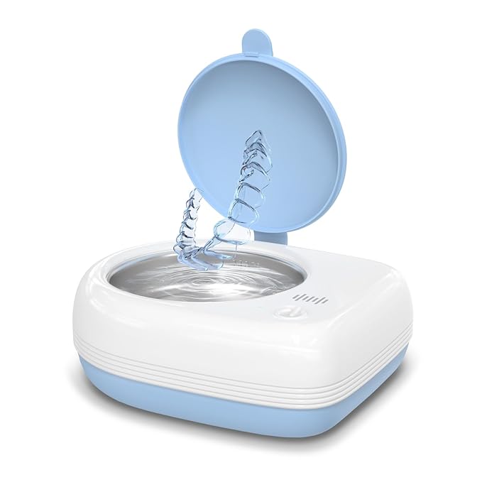 Rechargeable Ultrasonic Retainer Cleaner Machine | 50kHz 1.9 inch Ultra-Thin Portable | Night Guard Aligners Jewelry |6pcs Cleaner Tablets Included | Quick & Deep Clean Modes | Oral Dental Care