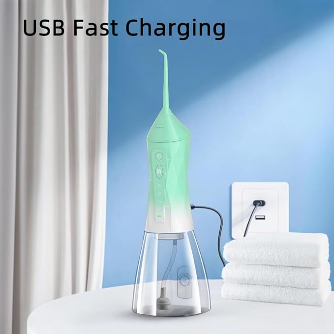 Water Dental Flosser Teeth Pick: Portable Cordless Oral Irrigator 320ML Rechargeable Travel Irrigation Cleaner with 5 Flossing Tips, IPX7 Waterproof Electric Flossing Machine for Teeth Cleaning
