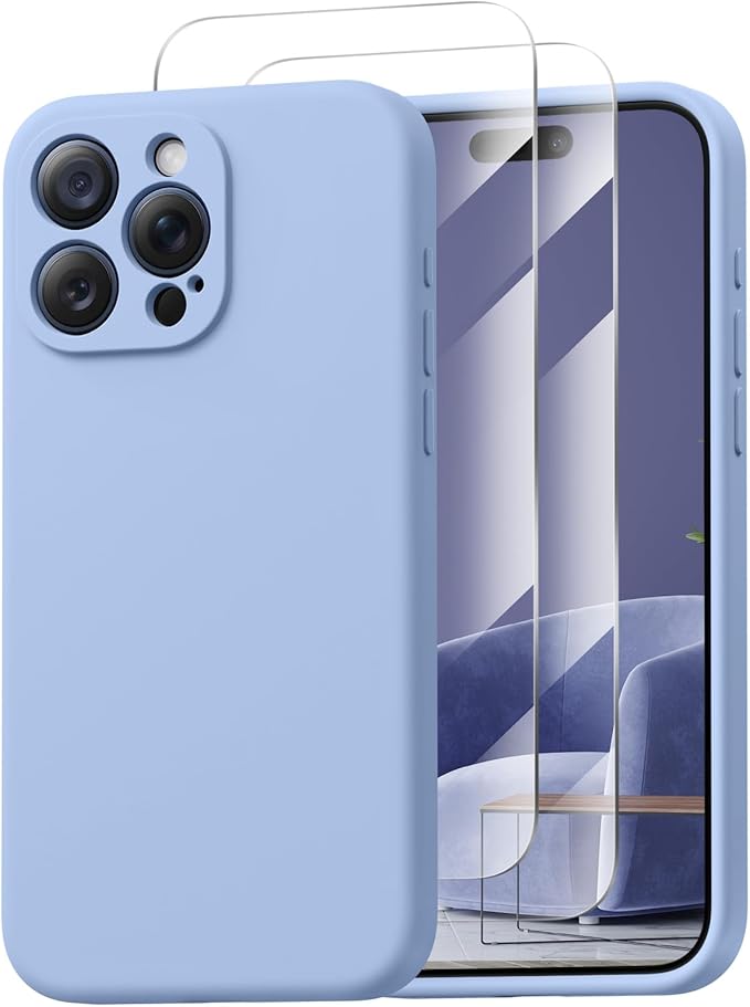 Magnetic for iPhone 15 Pro Case, Compatible with MagSafe, with 9H Nano Screen Protectors, Full Camera Protection, Silicone Shockproof Microfiber Lining Phone Case 6.1", Light Blue