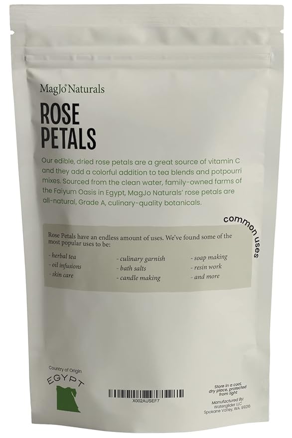 MagJo Naturals Red Rose Petals, Dried, Culinary Grade A, Harvested from Faiyum Oasis in Egypt (8 oz)