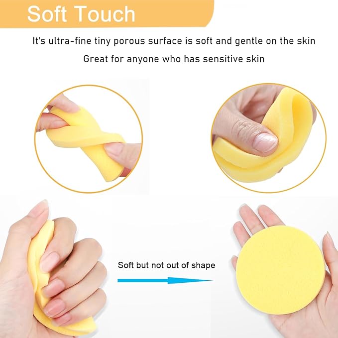 Compressed Facial Sponge,Reusable Makeup Blender 60 Count,Soft Round Wash Sponges for Estheticians Makeup Removal,Face Cleansing Exfoliating Compress Spa Pads for Women,Yellow
