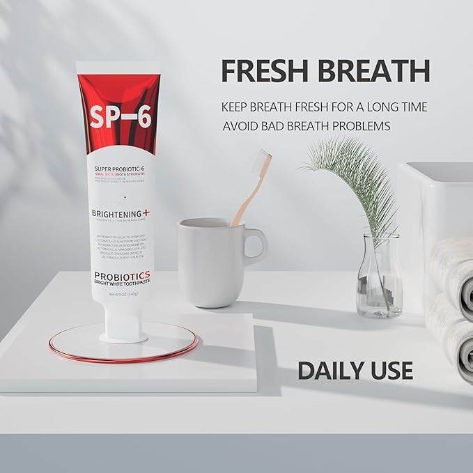 SP-6 Probiotic Whitening Toothpaste - Enhanced Formula with 6 Probiotics for Teeth Whitening, Fresh Breath & Gum Health - Enamel Protection, Fluoride-Free, Fresh Mint Flavor, 4.9 oz (2)