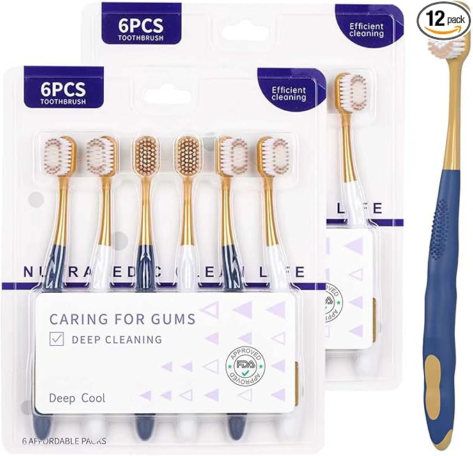 Soft Toothbrushes for Adults, Medium Manual Wider Head Tooth Brush, Good Cleaning Effect for Sensitive Teeth Oral Gum Recession (12 Pack)