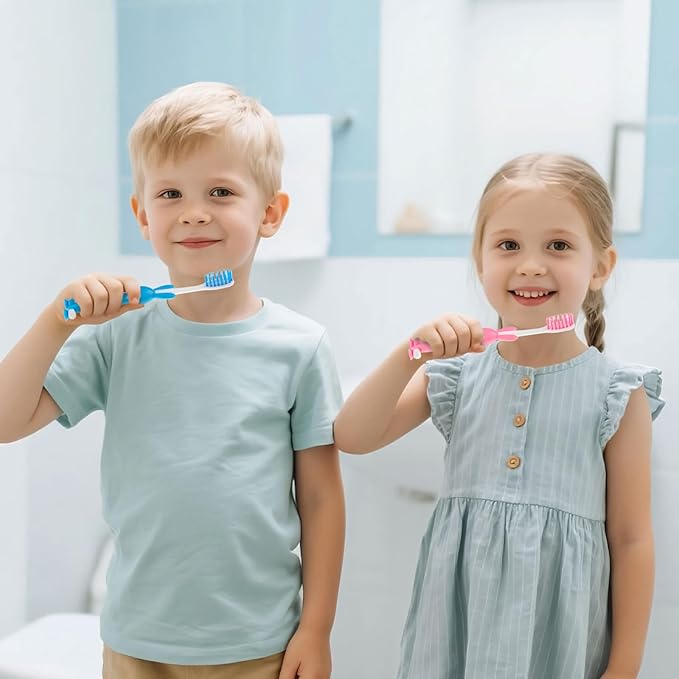 Kids for Toothbrushes In Bulk, Individually Wrapped Toothbrush Cute Manual Soft Bristles Children Disposable Toothbrush With Cover Suction Cup Toddler Toiletries Set for Home/School/Travel (40 Pack)