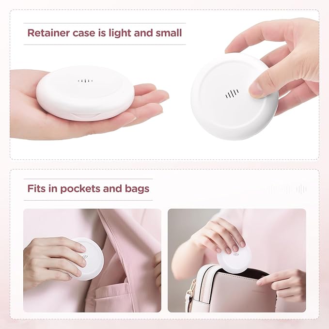 2 Pack Retainer Case Ultra-slim Aligner Case with Vent Holes Removable Inner Tray Silicone for Easy Cleaning (2Pack White Pink)