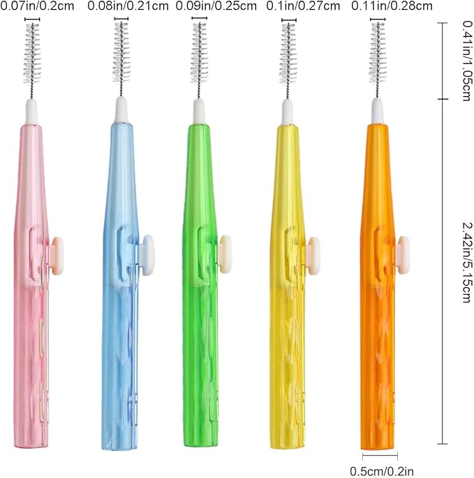 Interdental Brushes Oral Telescopic Type Dental Hygiene Brush Angled Interdental Toothpick Short Handle 30Pcs 5 Different Sizes Tooth Portable Cleaning Tool (Multi-Colored) ﻿