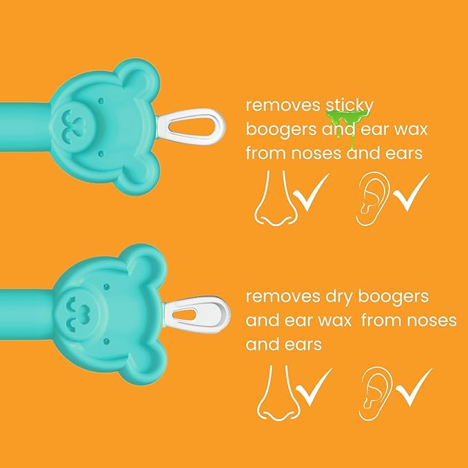 oogiebear Infant-to-Toddler Training Toothbrush w/ 2-Pack Baby Nose Cleaner & Ear Wax Remover Tool Bundle, Case Included - Safe Tools for Newborns, Infants and Todders