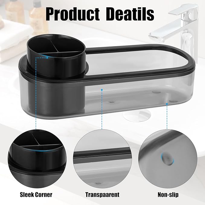 Black Toothbrush Holder for Bathroom,Detactable Bathroom Tray for Men,Electric Tooth Brushing Holder,Bathroom Countertop Organizer,Tooth Brush Toothpaste Caddy Storage,Vanity Sink Accessories