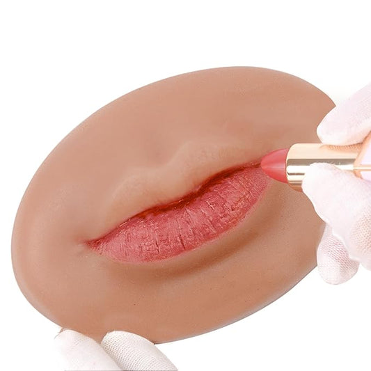 3D Silicone Fake Lips Large with Lipstick for Makeup Tattoo Practice Realistic Artificial Lip Mannequin for Beginners Artists (Charming Smiling Lip,Tan)