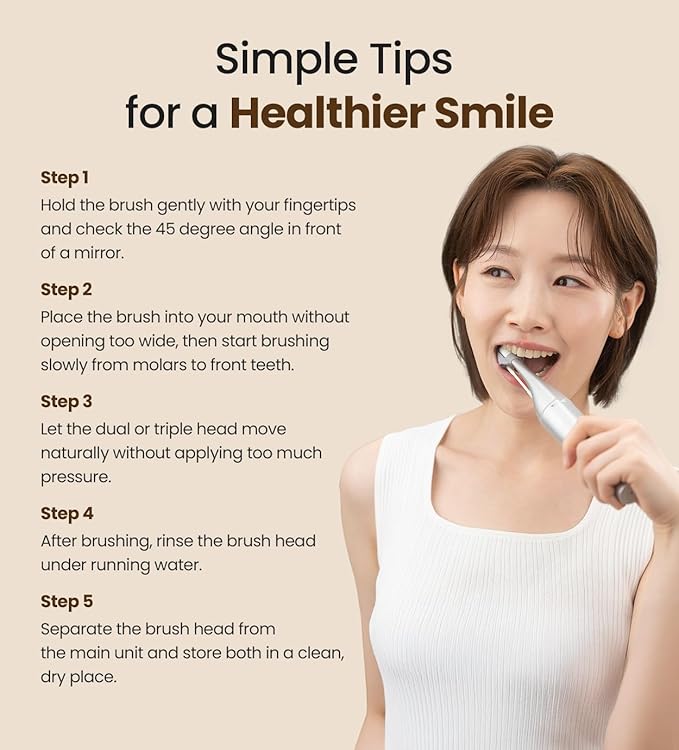 Korean Dual-Action Toothbrush Set - Premium Soft Bristle 3 Head Gold Handle for Deep Cleaning Teeth & Gums