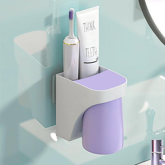 Toothbrush Holder Suction Cup Set, sgzscl Bathroom Storage Organizer Space Saving for Family Members Father Mother and Son/Daughter (Purple White)