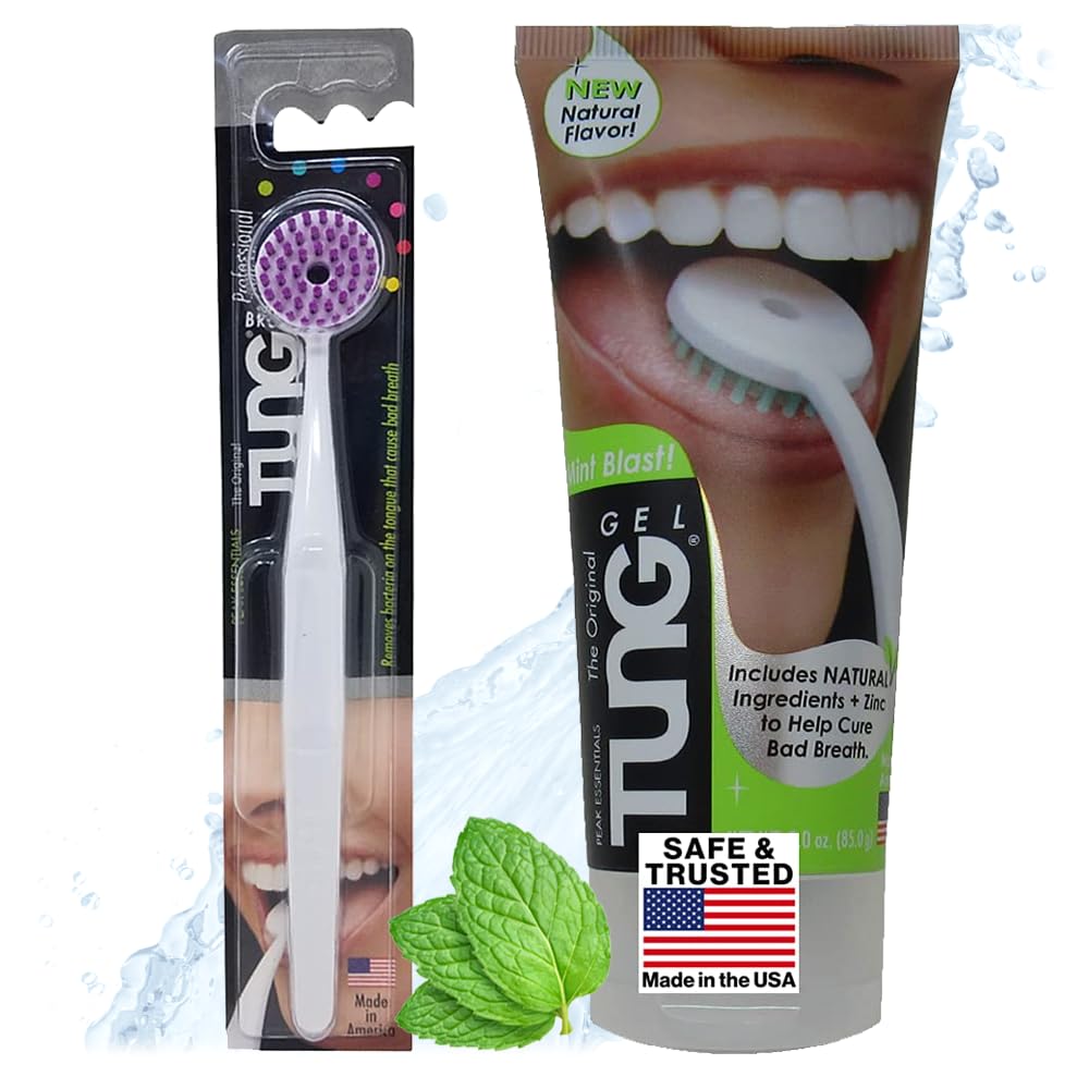 Tung Tongue Cleaning Kit, Tung Brush and Gel, Bad Breath Odor Eliminator, Halitosis Defense, USA Made (Set of 1)