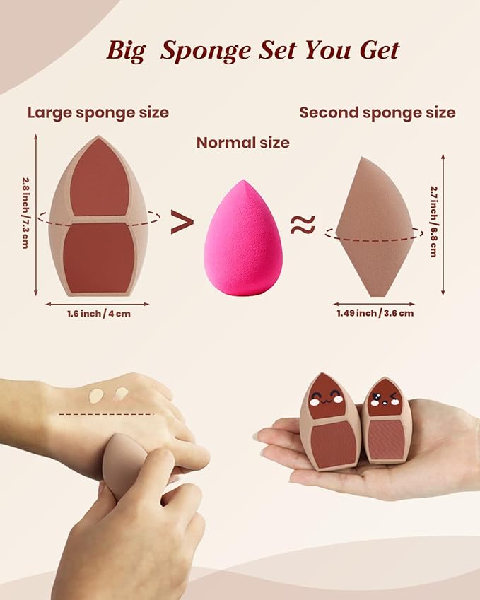 Large 2PCS Honeycomb Film Makeup Sponges for Foundation, Reduce Liquid & Foundation Waste,Skip the Pre-Wetting Blender Sponge Process,Soft and Latex Free,Friendly for Travel Take