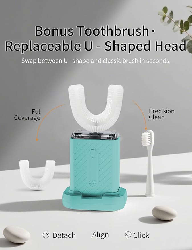 U-Shaped Electric Toothbrush, 48,000 VPM, 4 Modes, 60-Second Clean, Magnetic Contact Charging